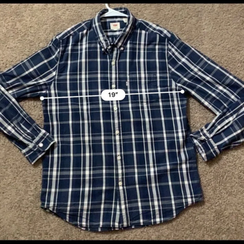 Levis Plaid Long sleeves Buttoned Polo shirt Blue and White size Large